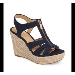 Michael Kors Damita Espadrille Wedge Sandal Size 5.5-6 Black Canvas Zipper